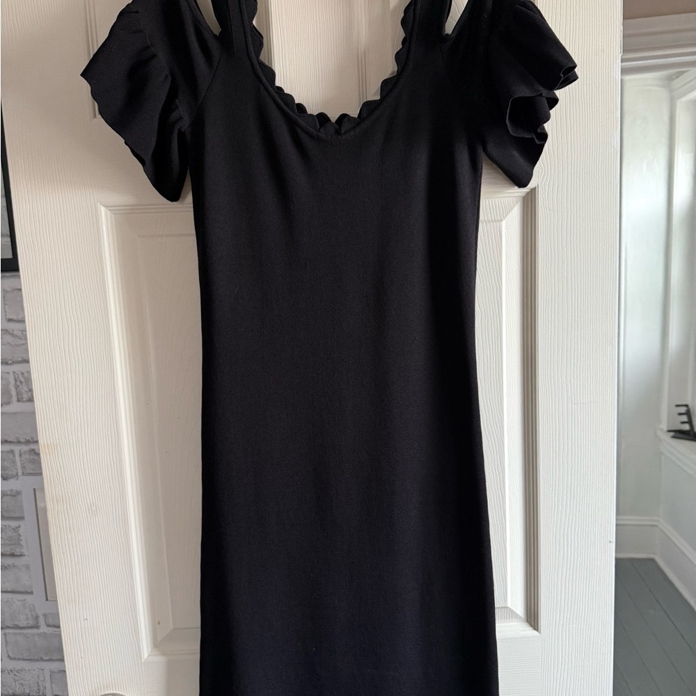 Black Off-Shoulder Ruffle Sleeve Dress